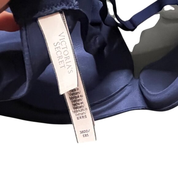 Victorias Secret Bra Lined Semi Demi Bra size 38DD Dark Blue Wireless - Picture 5 of 7
